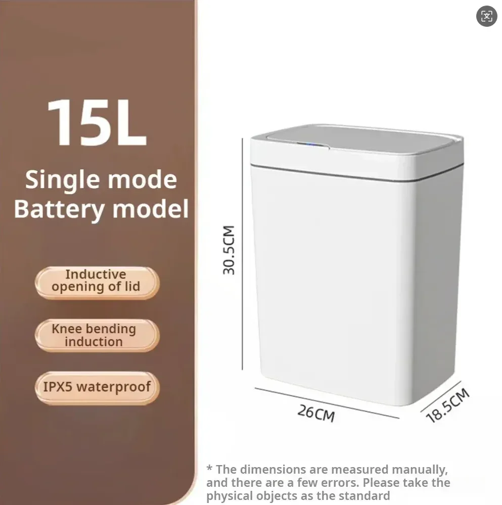 Poubelle de salle de bain intelligente 15L à capteur sans contact, design étroit slide 7