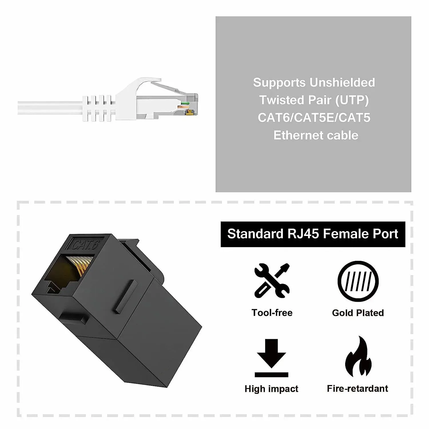 ZoeRax Coupleur RJ45 Keystone Cat7/Cat6/Cat5e, Femelle à Femelle, Lot de 2 - Image 3