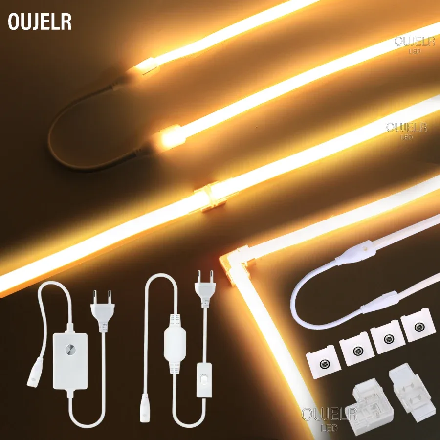 Connecteur pour Ruban LED COB 220V avec Prise EU, Connecteur en L et Clips de Fixation
