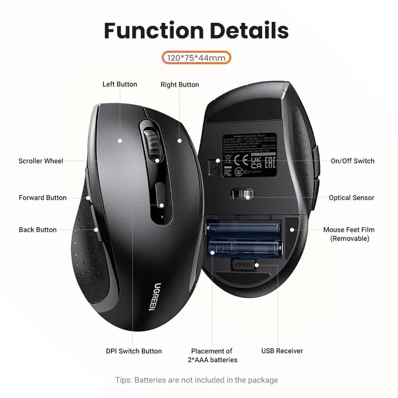 Souris sans fil silencieuse UGREEN 1600 DPI avec récepteur USB 2,4 GHz - Image 6