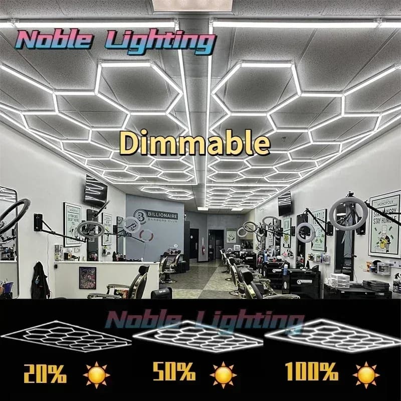 Système d'éclairage LED hexagonal à intensité variable pour garage et showroom - Image 1