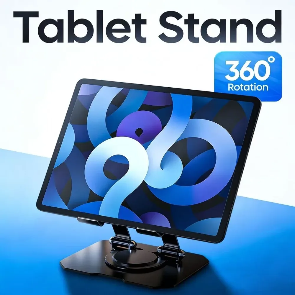 Support de tablette rotatif à 360°, pliable et ajustable pour iPad et tablettes de 4,7 à 12 pouces