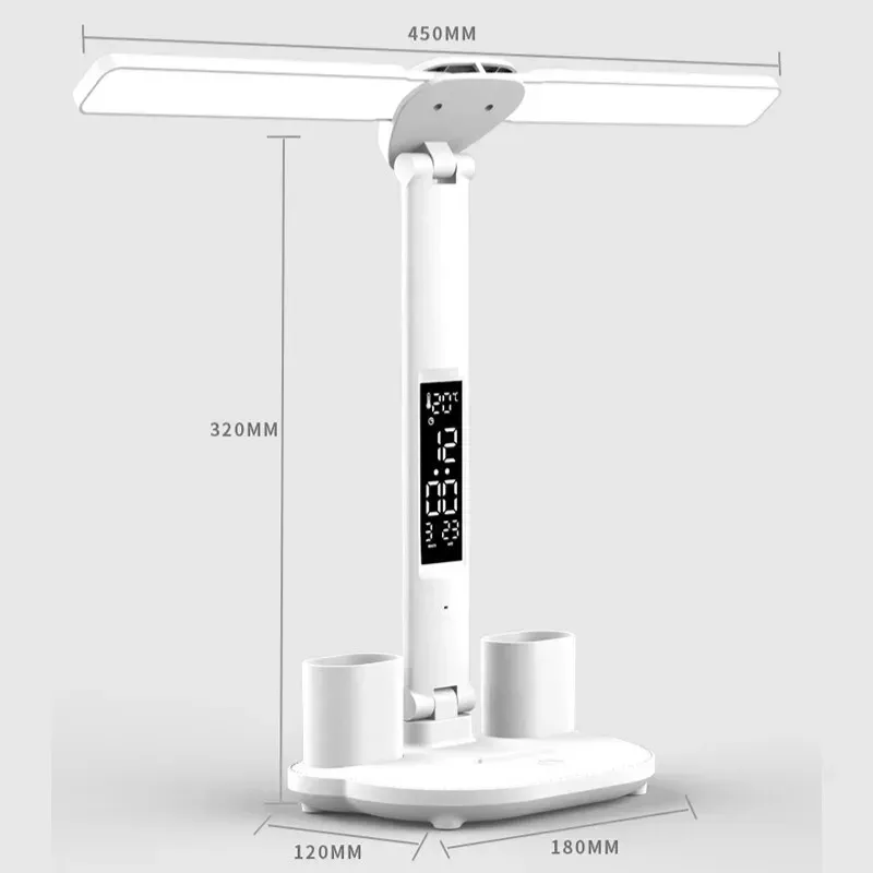 Lampe de bureau LED pliable à double tête avec horloge et calendrier - Image 6