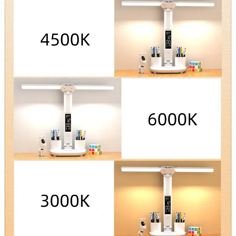 Lampe de bureau LED pliable à double tête avec horloge et calendrier - Image 4