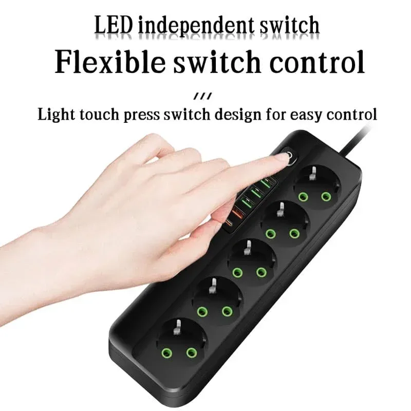 Multiprise 3 à 6 Prises avec 4 Ports USB et 1 Port USB-C - Câble 2m - 2500W - Image 3