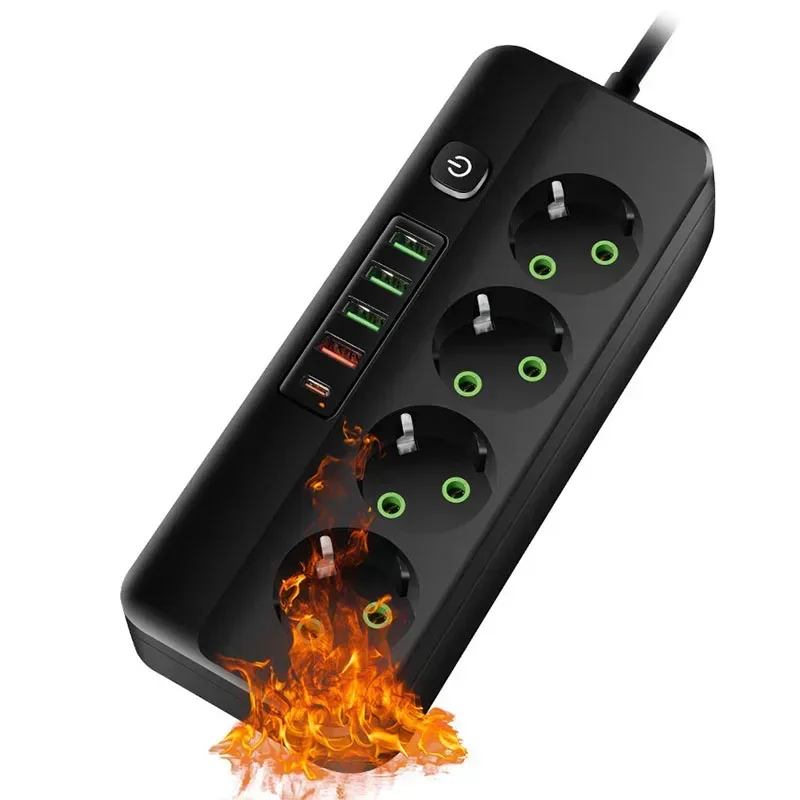 Multiprise 3 à 6 Prises avec 4 Ports USB et 1 Port USB-C - Câble 2m - 2500W - Image 2