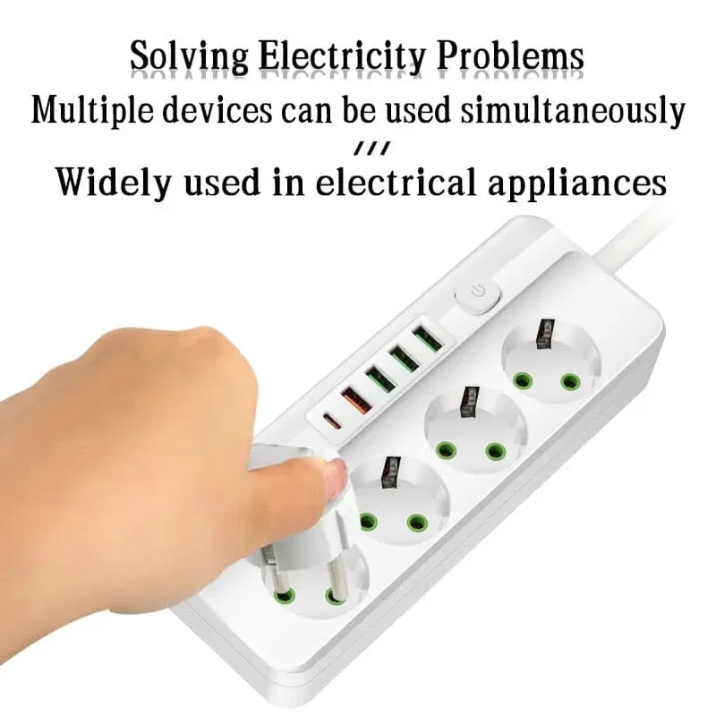 Multiprise 3 à 6 Prises avec 4 Ports USB et 1 Port USB-C - Câble 2m - 2500W - Image 4