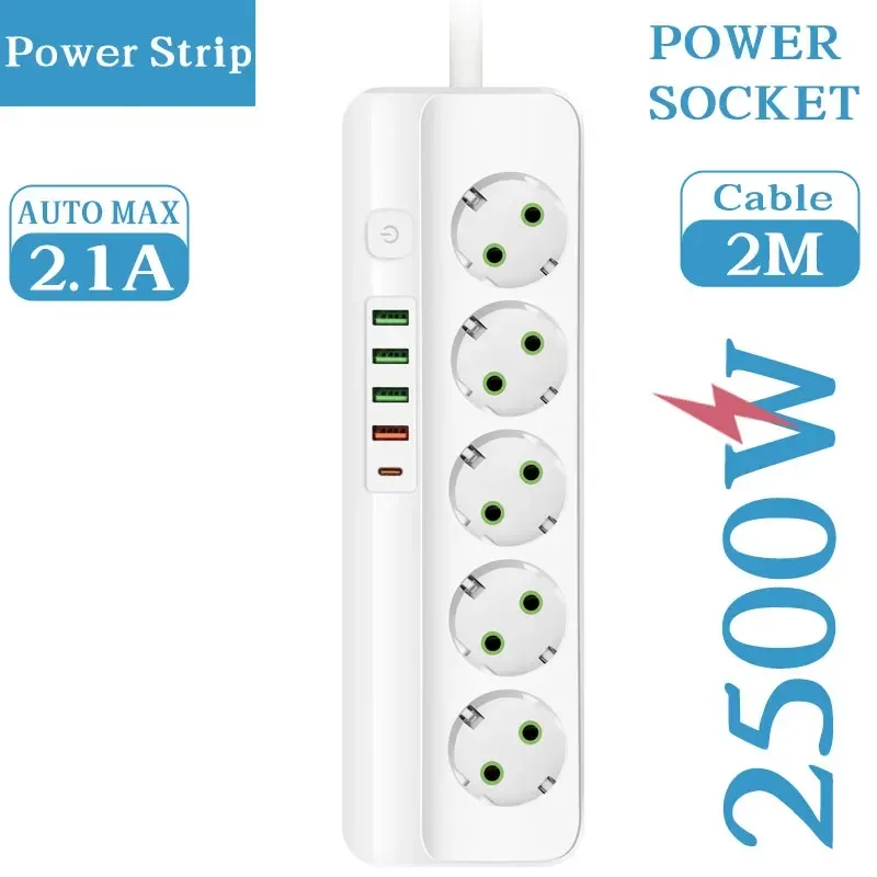Multiprise 3 à 6 Prises avec 4 Ports USB et 1 Port USB-C - Câble 2m - 2500W slide 14