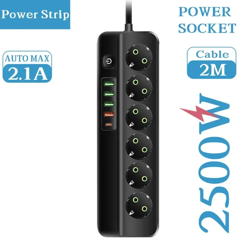 Multiprise 3 à 6 Prises avec 4 Ports USB et 1 Port USB-C - Câble 2m - 2500W slide 10