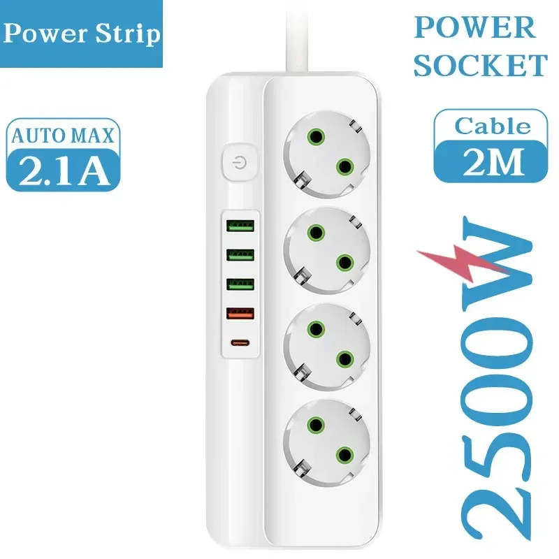 Multiprise 3 à 6 Prises avec 4 Ports USB et 1 Port USB-C - Câble 2m - 2500W slide 9