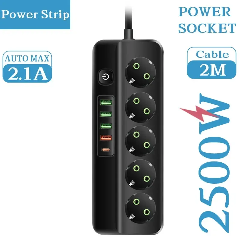 Multiprise 3 à 6 Prises avec 4 Ports USB et 1 Port USB-C - Câble 2m - 2500W slide 8
