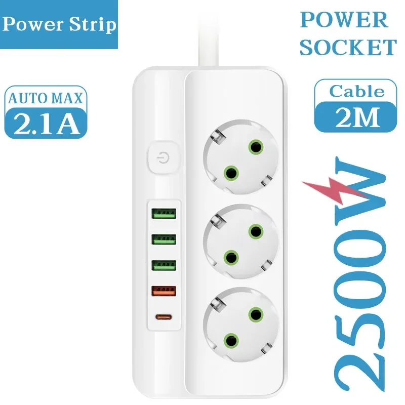 Multiprise 3 à 6 Prises avec 4 Ports USB et 1 Port USB-C - Câble 2m - 2500W slide 7