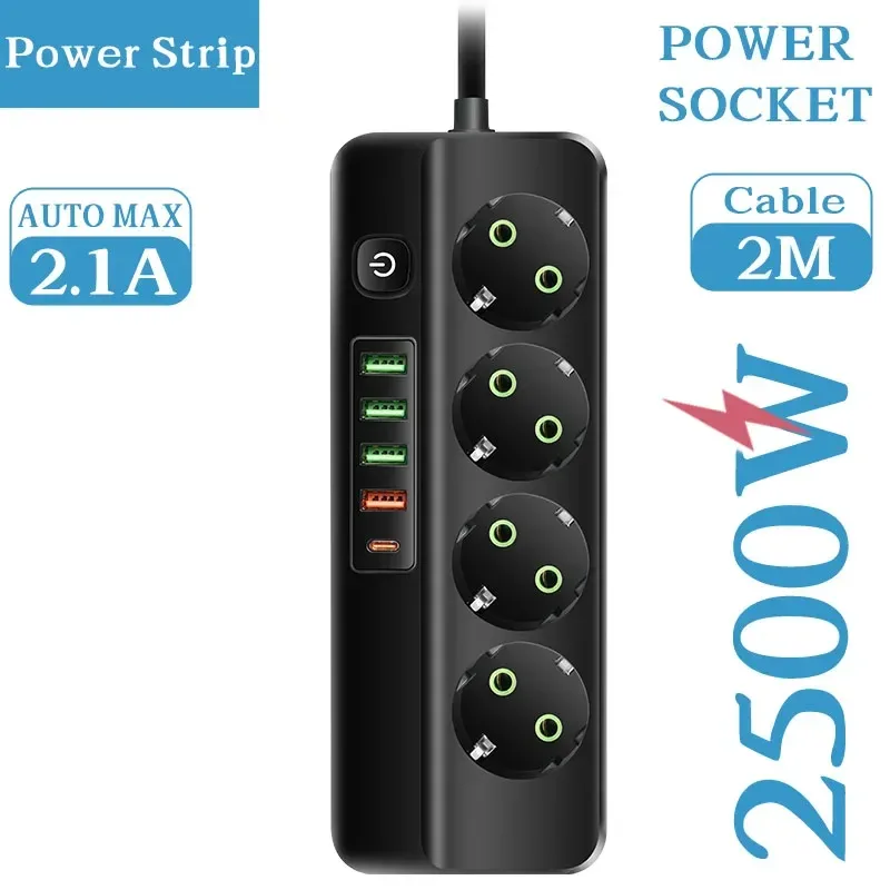 Multiprise 3 à 6 Prises avec 4 Ports USB et 1 Port USB-C - Câble 2m - 2500W slide 13