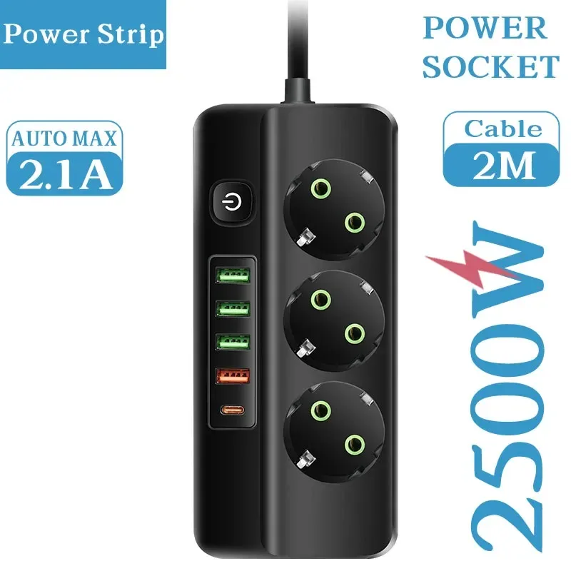 Multiprise 3 à 6 Prises avec 4 Ports USB et 1 Port USB-C - Câble 2m - 2500W slide 12