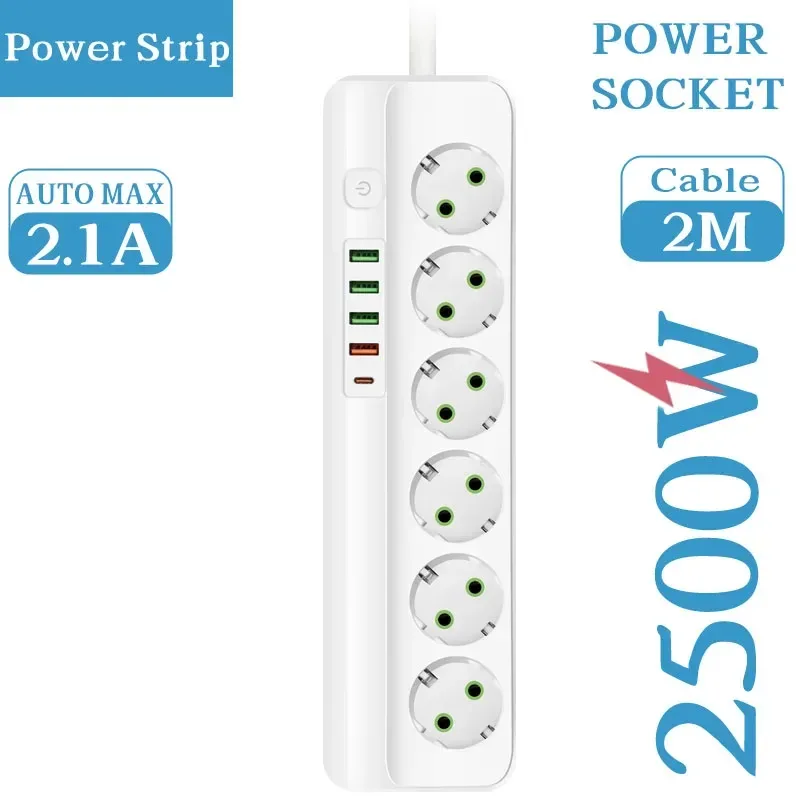 Multiprise 3 à 6 Prises avec 4 Ports USB et 1 Port USB-C - Câble 2m - 2500W slide 11