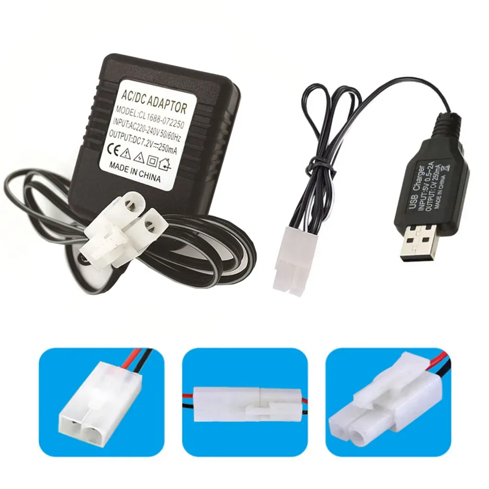 Chargeur USB pour batteries NiCd/NiMH 7,2V et 9,6V pour jouets RC (Connecteur 2 broches)
