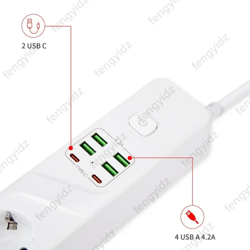 Multiprise 4 prises EU avec 4 ports USB (dont 2 USB-C) et protection contre les surcharges - Image 6