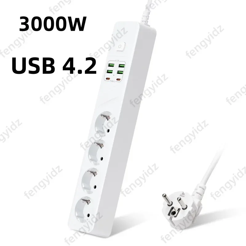 Multiprise 4 prises EU avec 4 ports USB (dont 2 USB-C) et protection contre les surcharges - Image 1