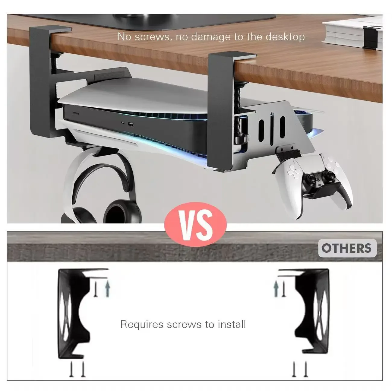 Support horizontal sous bureau pour PS5, PS5 Slim et PS5 Pro (Éditions Standard et Numérique) - Image 4