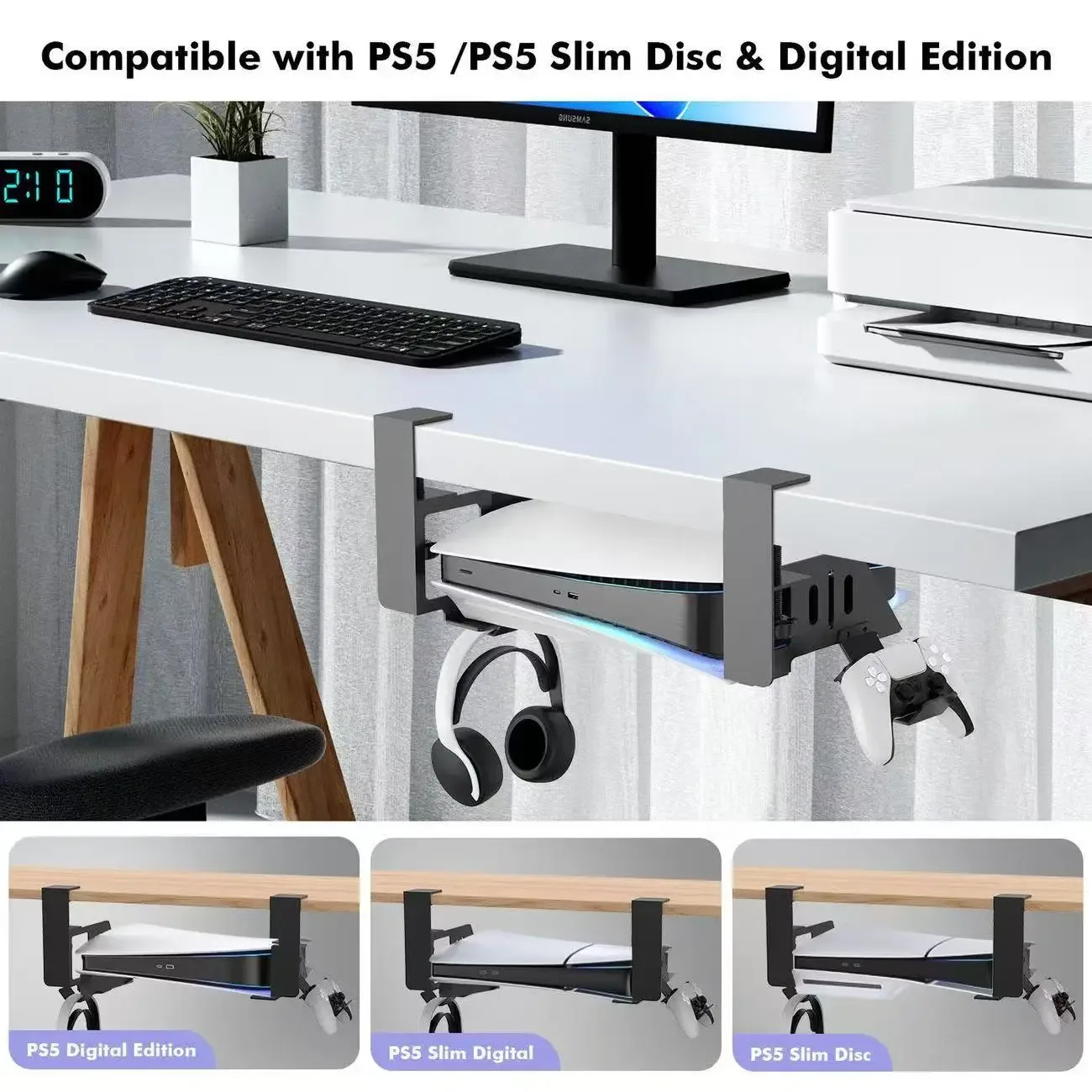 Support horizontal sous bureau pour PS5, PS5 Slim et PS5 Pro (Éditions Standard et Numérique) - Image 2
