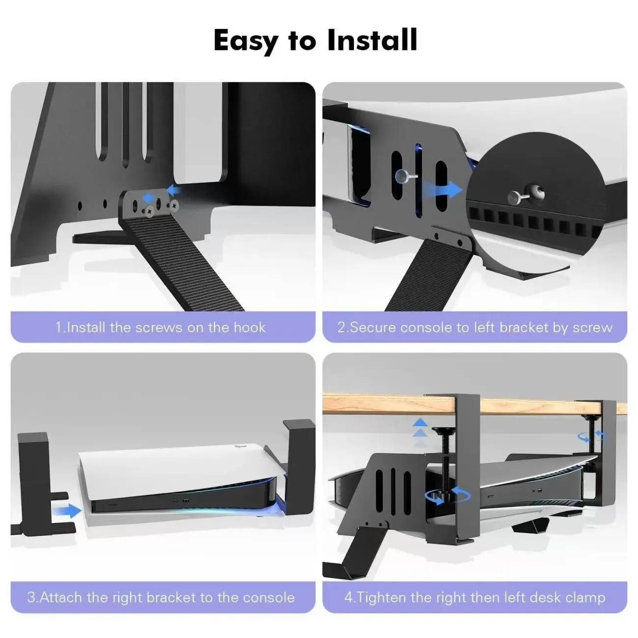 Support horizontal sous bureau pour PS5, PS5 Slim et PS5 Pro (Éditions Standard et Numérique) - Image 3
