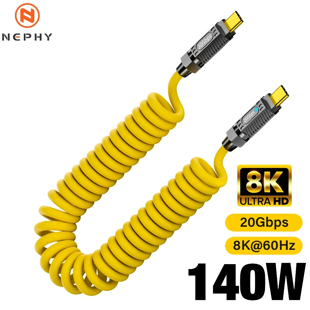 Câble USB-C vers USB-C 3.2 Gen 2 Spirale - Charge Rapide 140W - Vidéo 8K@60Hz - Image 1