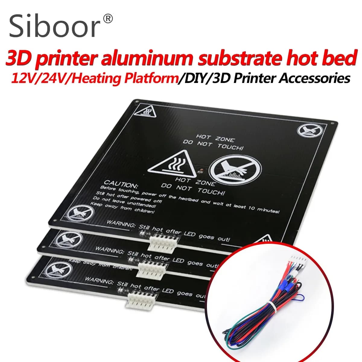Kit de plateau chauffant MK3 en aluminium 12V/24V pour Anet A8 et A6 avec câblage