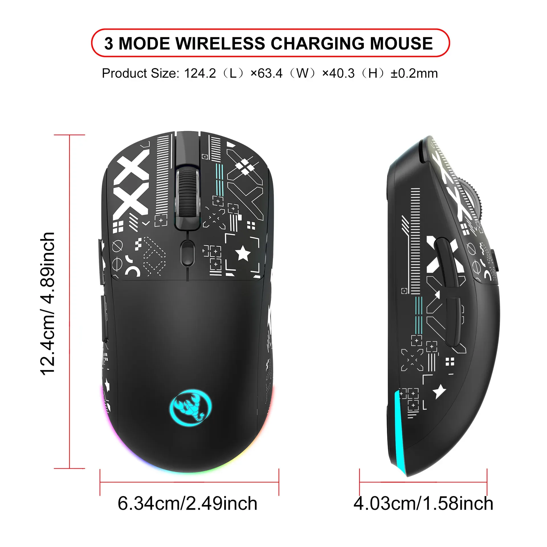 Souris gaming sans fil rechargeable trimode avec rétroéclairage RGB - Image 5