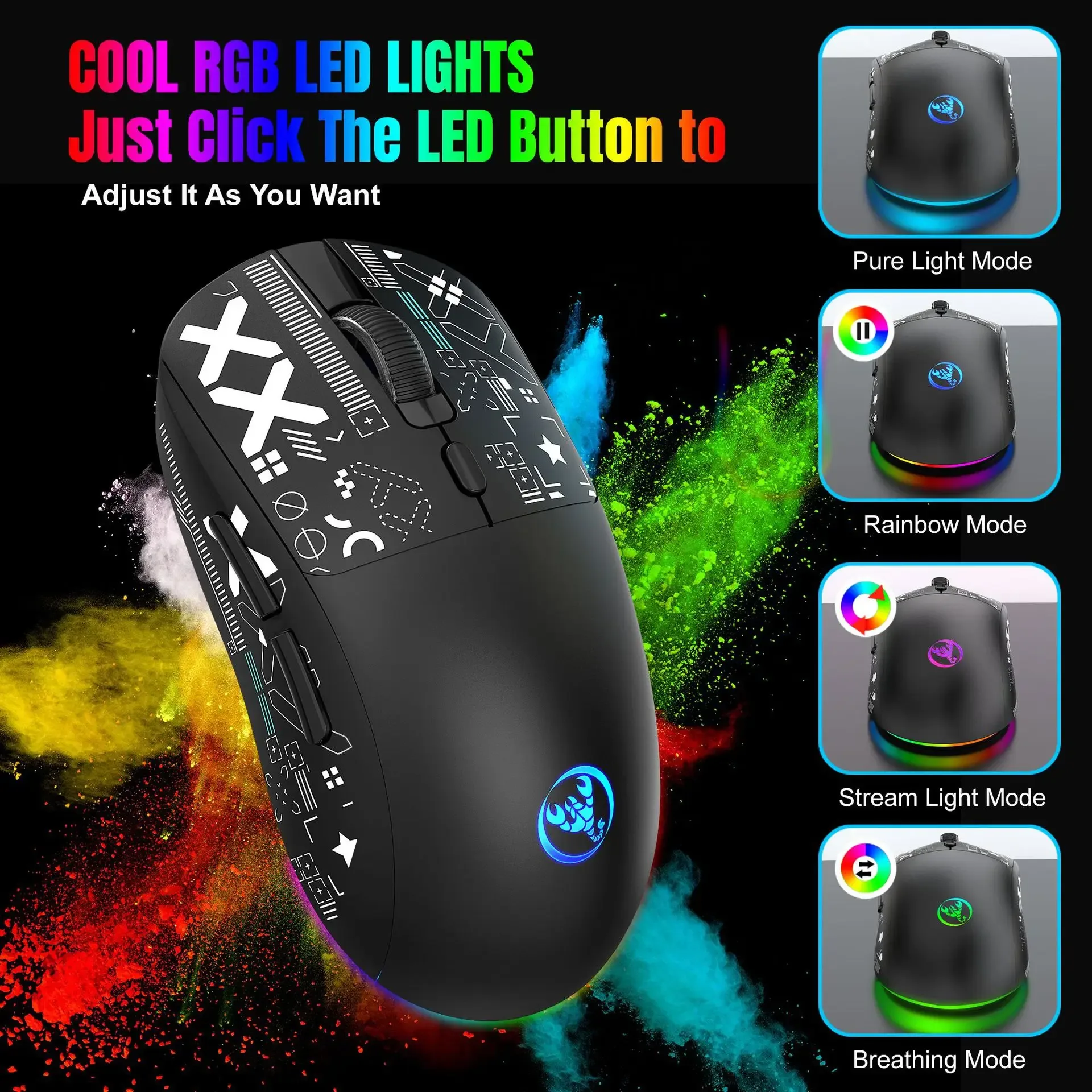 Souris gaming sans fil rechargeable trimode avec rétroéclairage RGB - Image 2