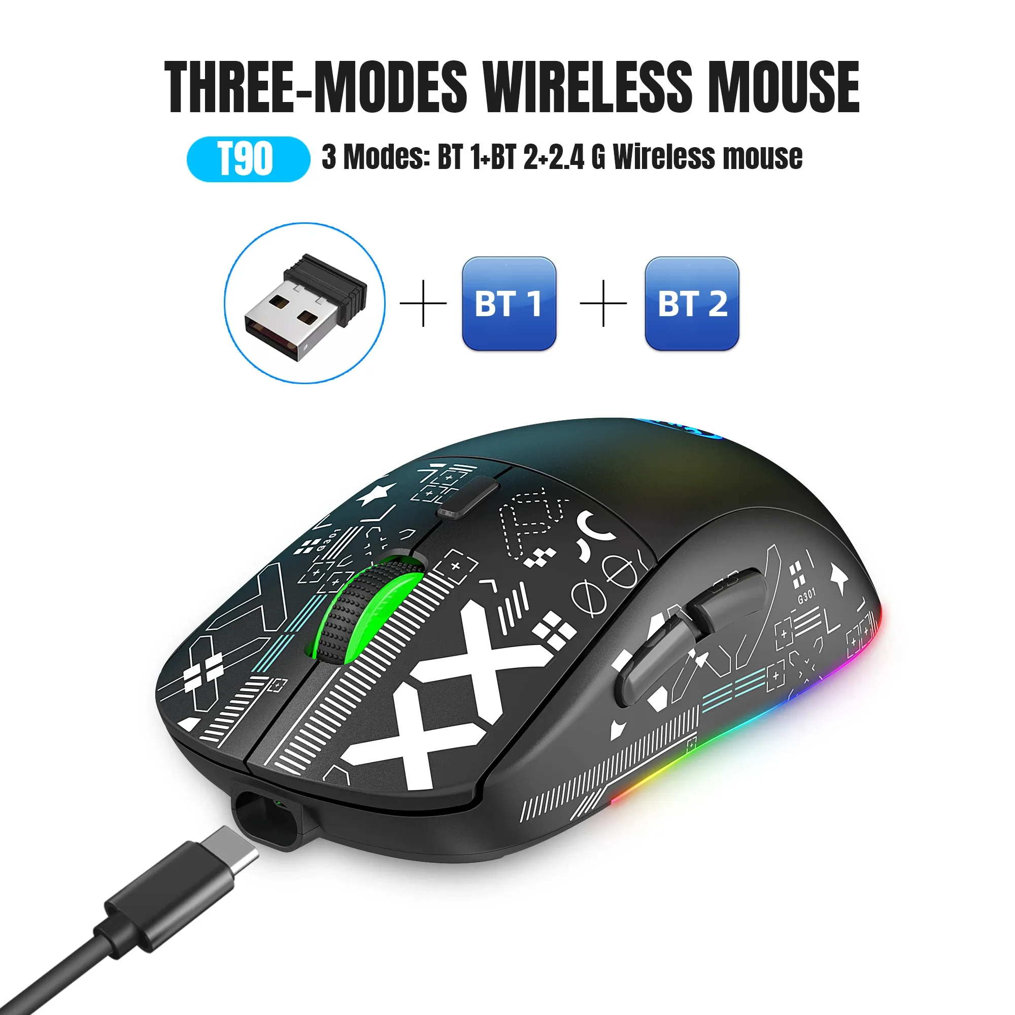 Souris gaming sans fil rechargeable trimode avec rétroéclairage RGB slide 8