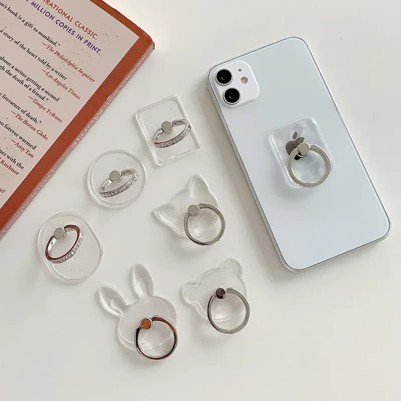 Support bague pour smartphone en forme de diamant transparent - Rotation 360° - Image 6