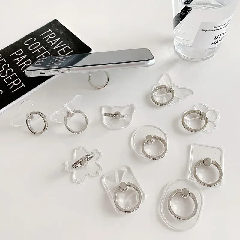 Support bague pour smartphone en forme de diamant transparent - Rotation 360° - Image 4