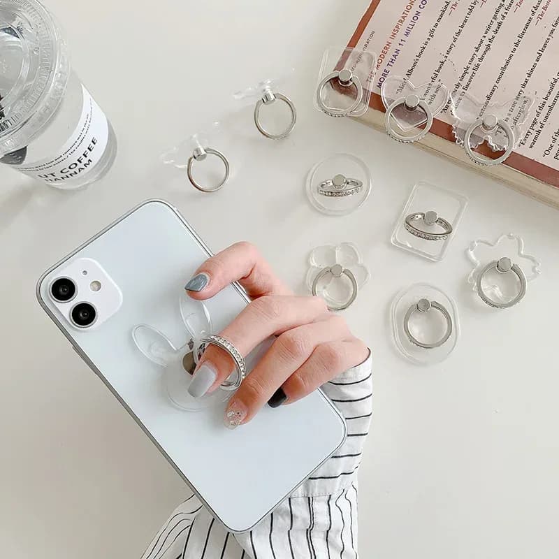 Support bague pour smartphone en forme de diamant transparent - Rotation 360° - Image 5