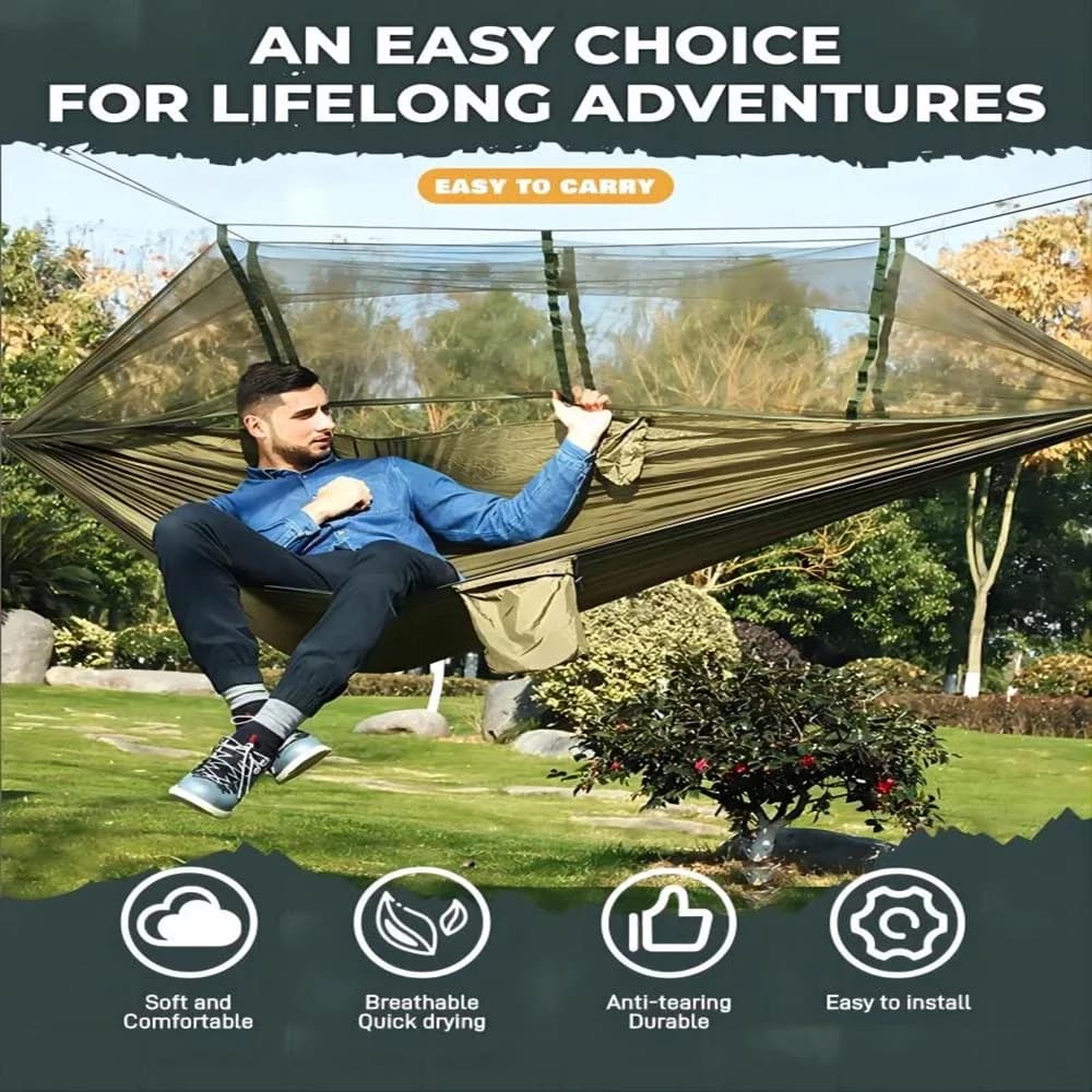 Hamac de camping double avec moustiquaire intégrée slide 4