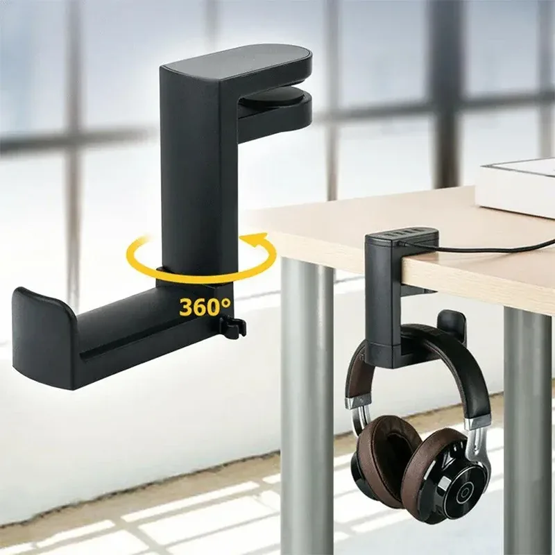 Support de casque audio réglable pour bureau avec clips de câble