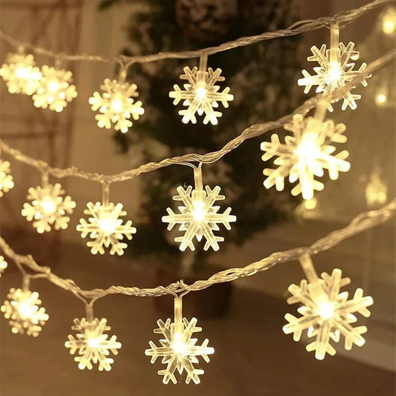Guirlande lumineuse LED flocons de neige - 10/20/80 LED - USB ou à piles