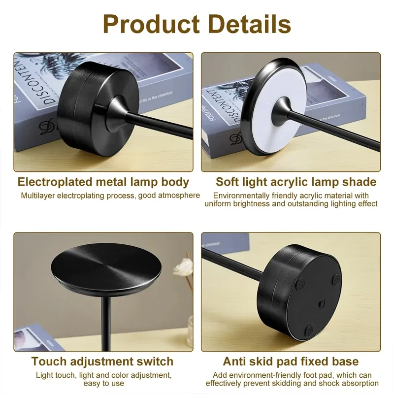 Lot de 2 lampes de table LED UFO sans fil, rechargeables, intensité variable et 3 modes de couleur - Image 5