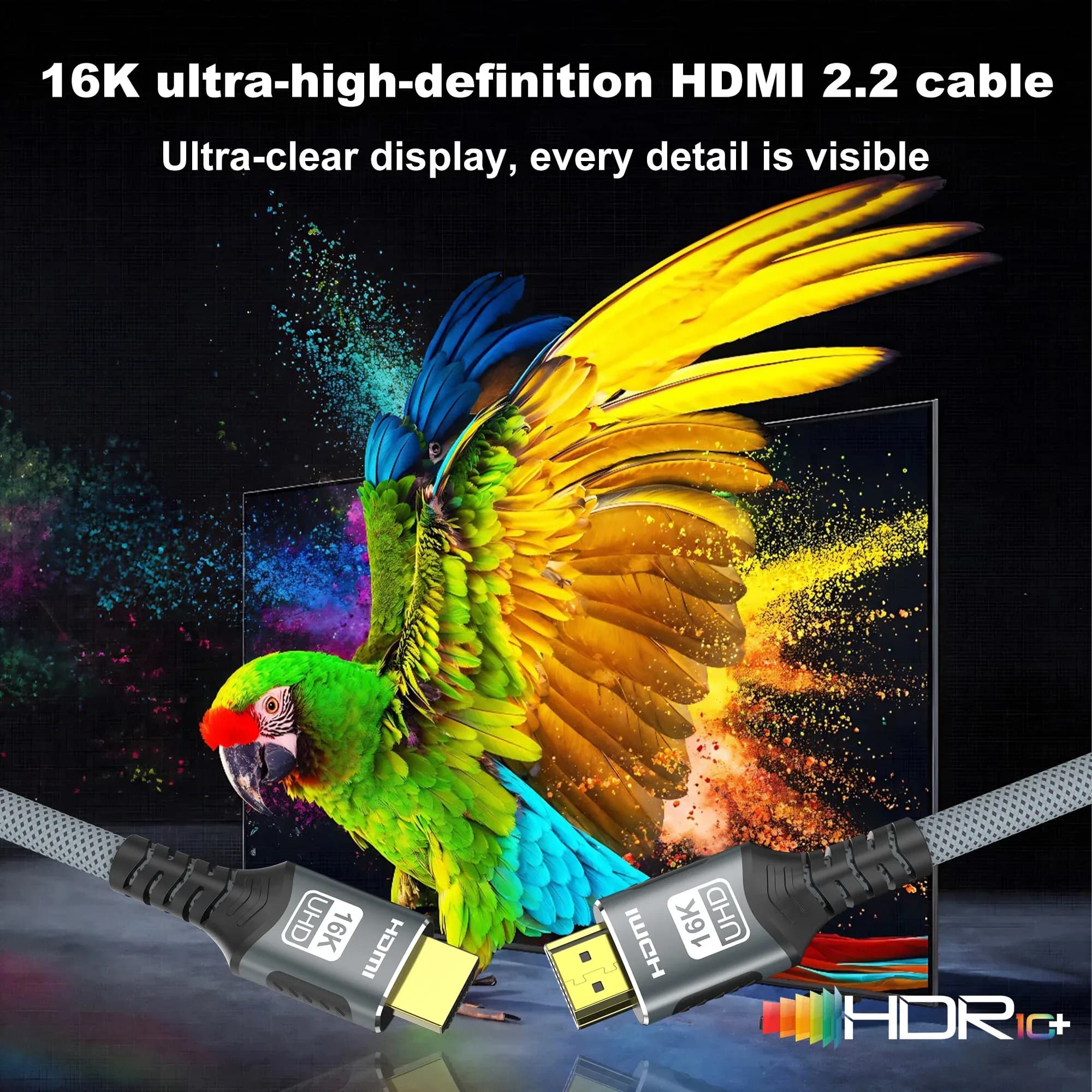 Câble HDMI 2.2 Tressé Ultra Haute Vitesse 16K (96 Gbps) - Compatible 16K@60Hz, 8K@120Hz, 4K@240Hz, HDR UHD 12 bits - Image 4