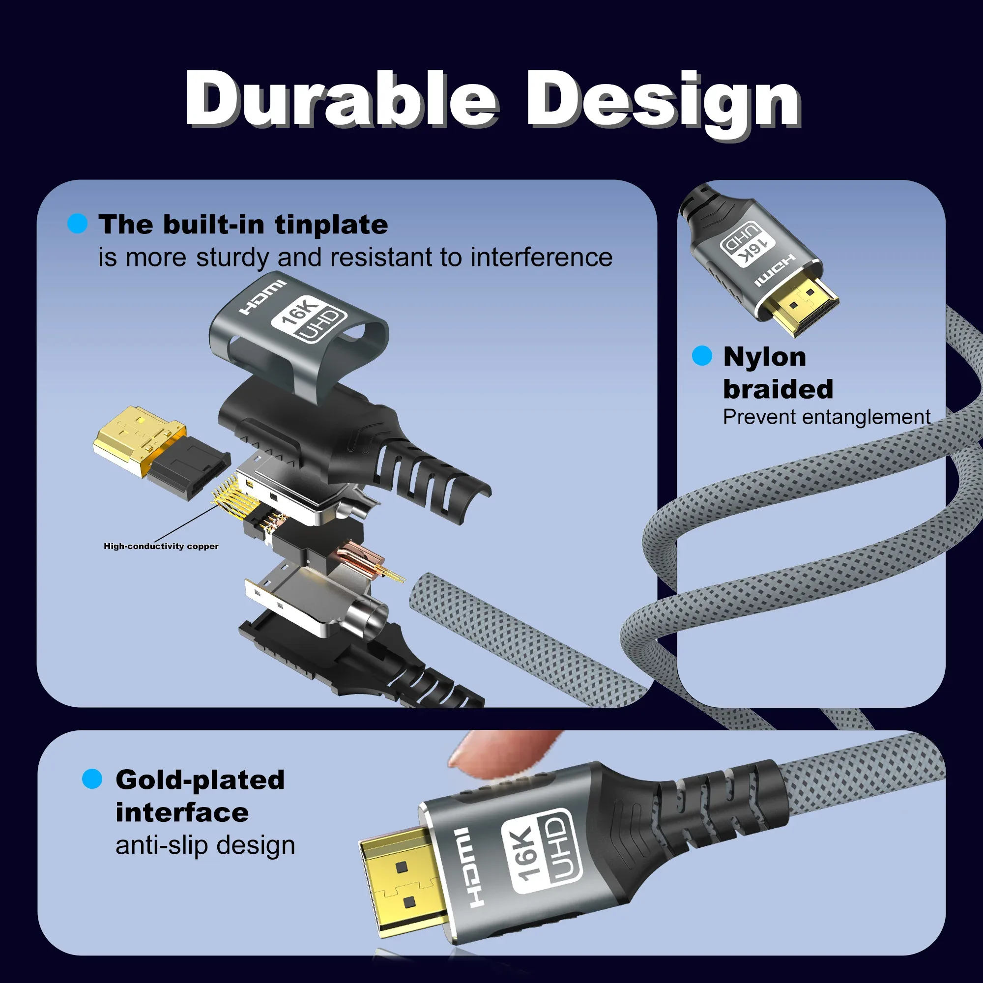 Câble HDMI 2.2 Tressé Ultra Haute Vitesse 16K (96 Gbps) - Compatible 16K@60Hz, 8K@120Hz, 4K@240Hz, HDR UHD 12 bits - Image 3