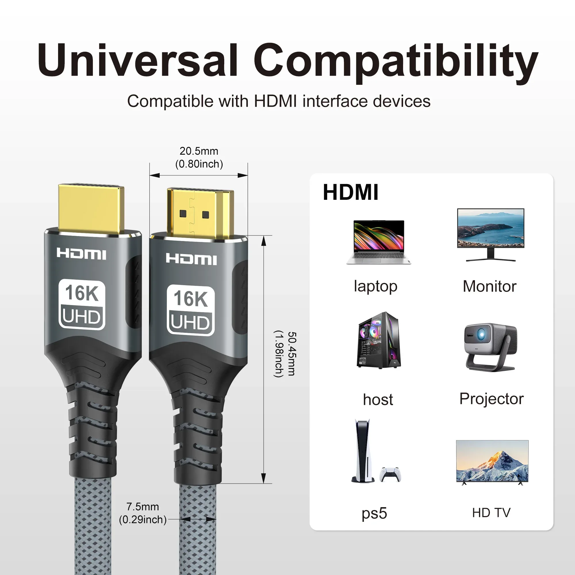 Câble HDMI 2.2 Tressé Ultra Haute Vitesse 16K (96 Gbps) - Compatible 16K@60Hz, 8K@120Hz, 4K@240Hz, HDR UHD 12 bits - Image 2