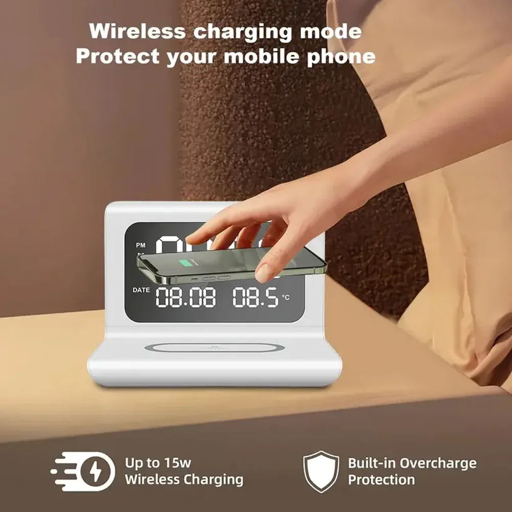 Station de charge sans fil rapide avec réveil et thermomètre - Compatible Qi slide 4