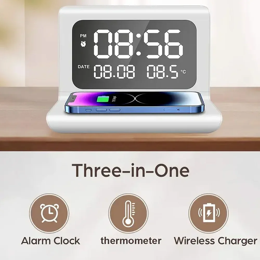 Station de charge sans fil rapide avec réveil et thermomètre - Compatible Qi slide 3