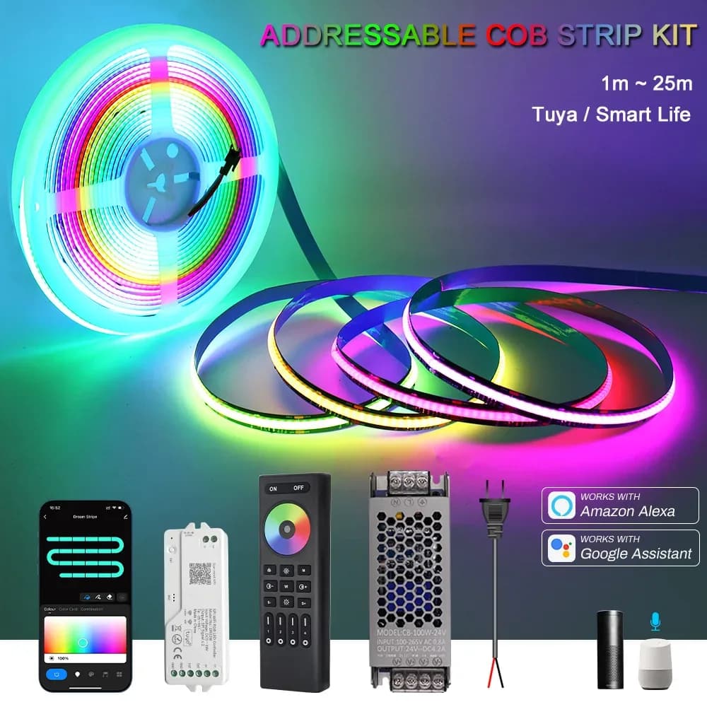 Ruban LED COB RGB-IC Adressable WiFi Tuya - Compatible Alexa & Google Home - Kit 10m à 25m - Image 1