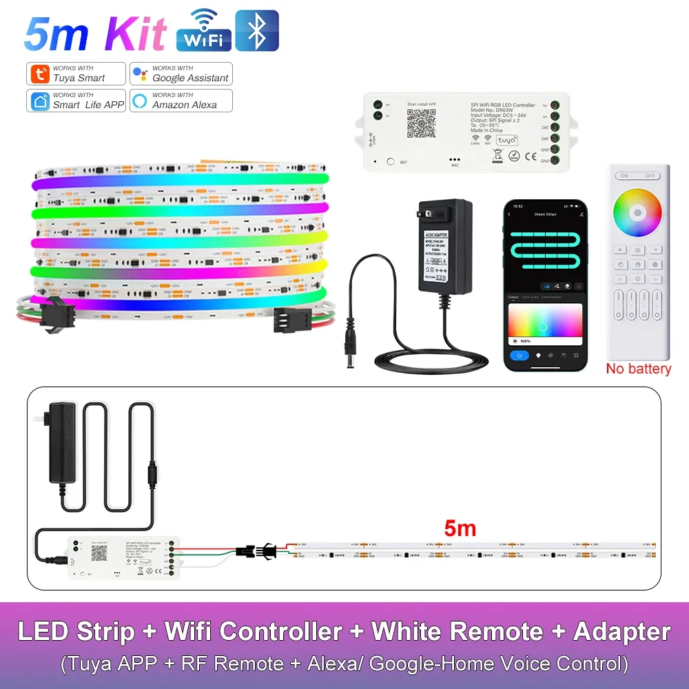 Ruban LED COB RGB-IC Adressable WiFi Tuya - Compatible Alexa & Google Home - Kit 10m à 25m slide 18
