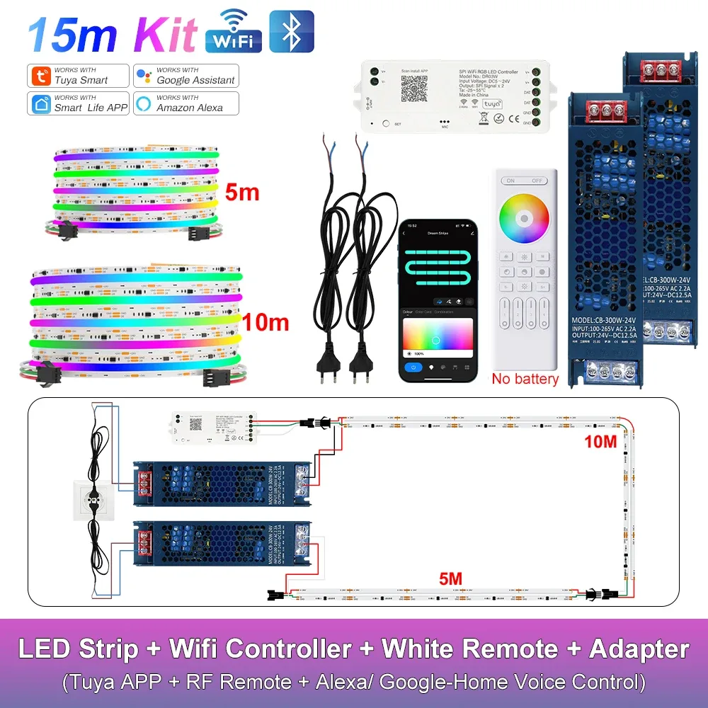 Ruban LED COB RGB-IC Adressable WiFi Tuya - Compatible Alexa & Google Home - Kit 10m à 25m slide 20