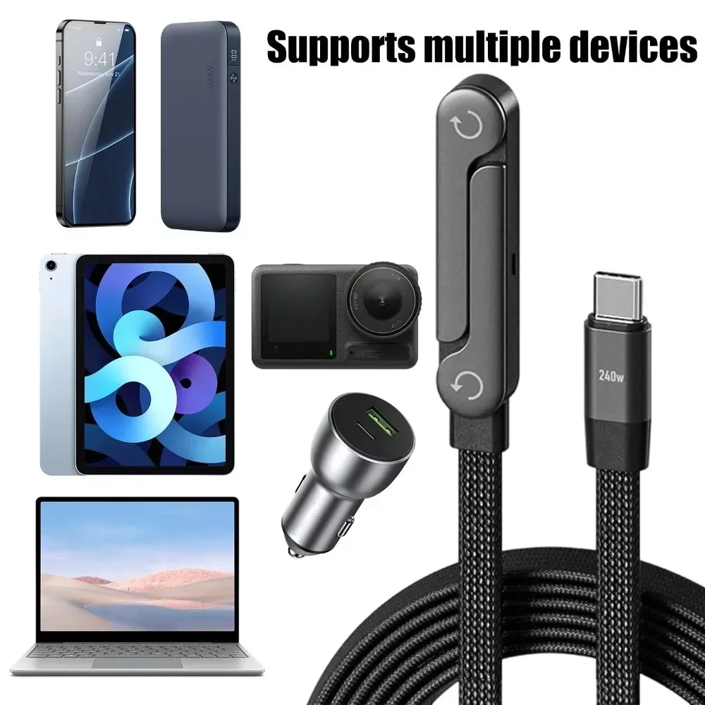 Câble USB-C vers USB-C 240W Charge Rapide avec Connecteur à 90° et Support Téléphone - 1m/1,5m/2m - Image 4