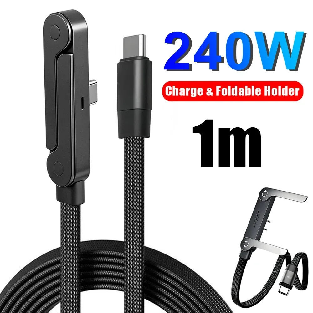 Câble USB-C vers USB-C 240W Charge Rapide avec Connecteur à 90° et Support Téléphone - 1m/1,5m/2m slide 9