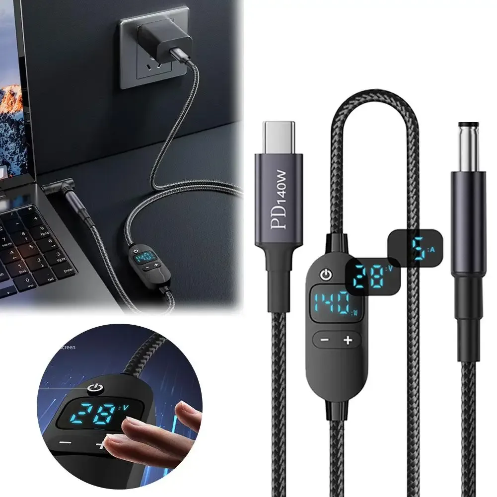 Câble de charge USB-C vers DC PD3.1 140W avec affichage numérique (5V-28V) - Image 4