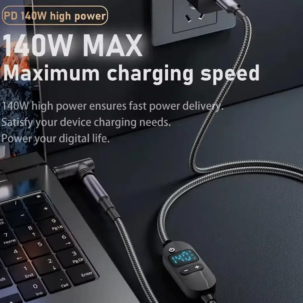 Câble de charge USB-C vers DC PD3.1 140W avec affichage numérique (5V-28V) - Image 2