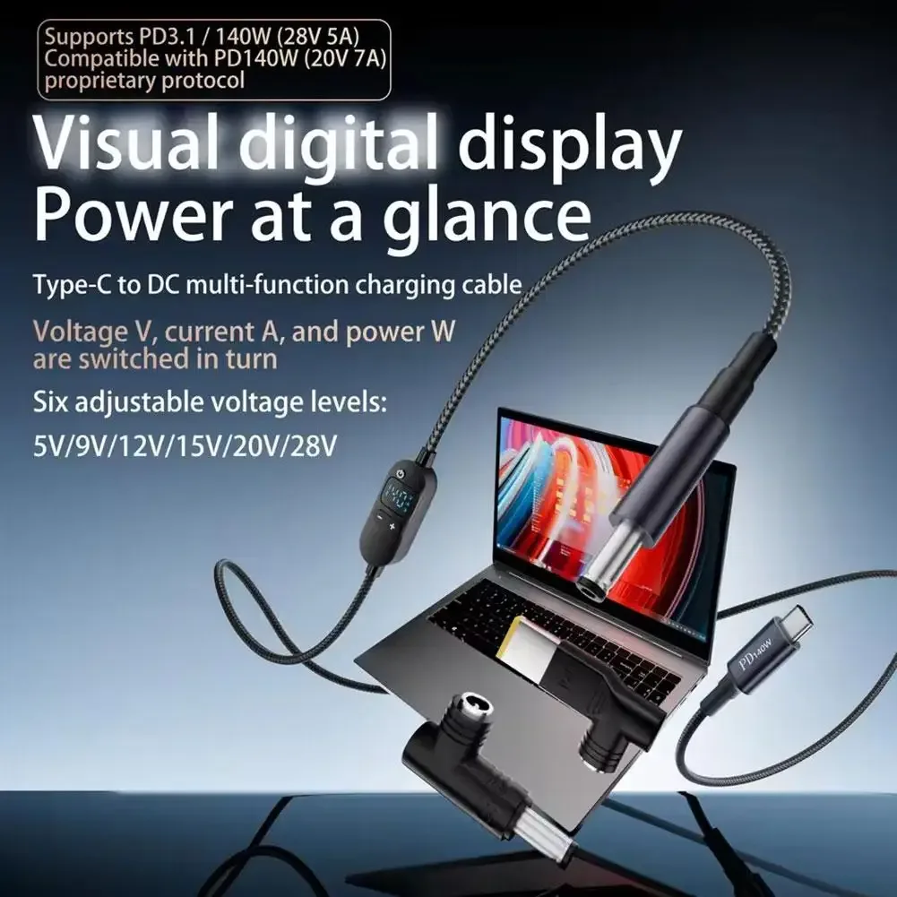 Câble de charge USB-C vers DC PD3.1 140W avec affichage numérique (5V-28V) - Image 5